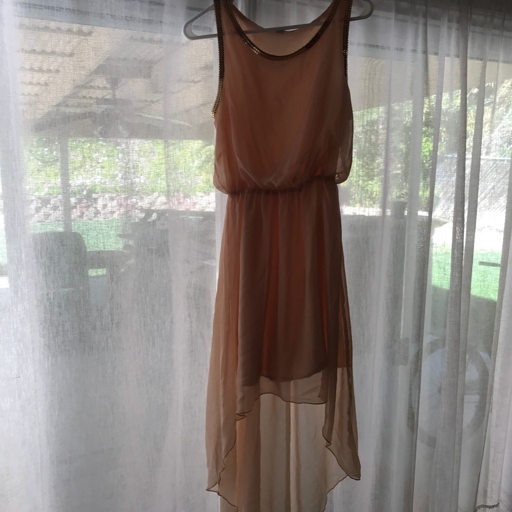 Peach High Low dress with gold chain neck
